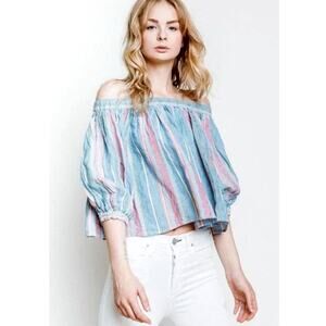 Frame Linen Off-The-Shoulder Striped Blouse - New Small